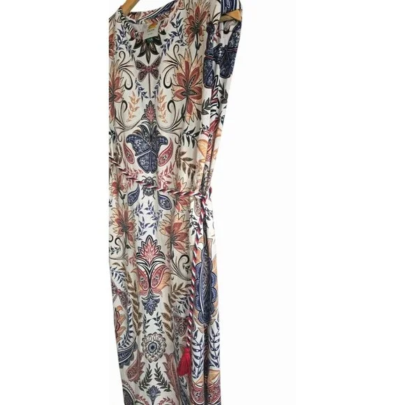 Farm Rio Paisley Print Midi Dress Medium Belted Tassel Side Slits 100% Cotton - Picture 7 of 10